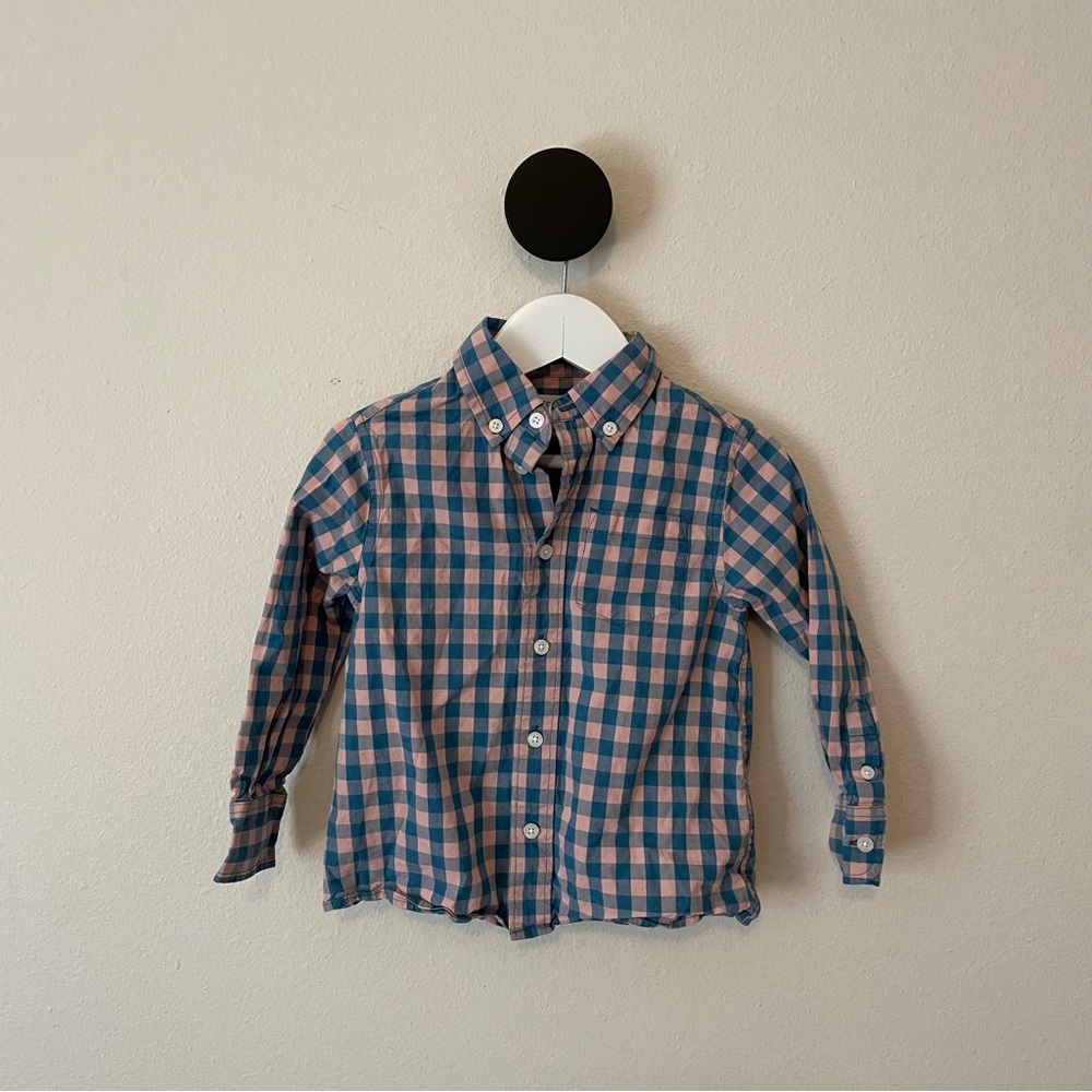 Crewcuts Boys Pink and Blue Gingham Plaid Button Front Shirt 3
